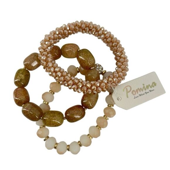 Pomina Women’s Neutral Bohemia Beaded Stretch Stackable Bracelet Set, Set of 3 - Picture 10 of 10